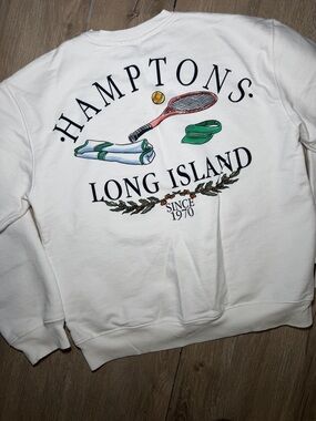 ZARA ZW WOMAN HAMPTONS PRINT TEXT GRAPHIC SWEATSHIRT TERRY COTTON NWT TENNIS S